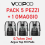 PACCO Voopoo - POD DI RICAMBIO ARGUS TOP FILL 0,7 ohm 2ml - 3 PEZZI - PACK 5+1 OMAGGIO