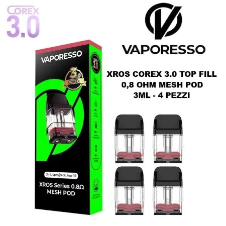 Vaporesso - XROS POD DI RICAMBIO COREX 3.0 TOP FILL 0.8ohm - 3ml - 4 PEZZI