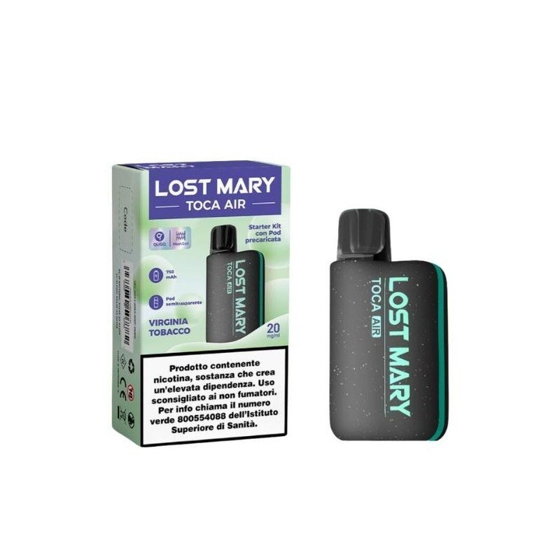 Lost Mary - TOCA AIR KIT BLACK 750mAh CON POD PRECARICATA 20mg/ml -  Virginia Tobacco