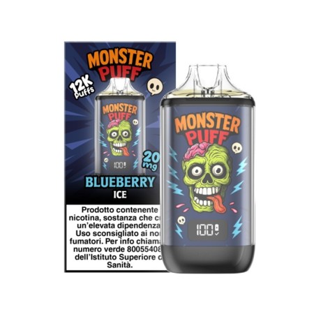 Monster Vape - KIT MONSTER PUFF 1000mAh CON REFILL MONSTER PUFF DA 10ml - con sali di nicotina 20mg/ml - Blueberry Ice
