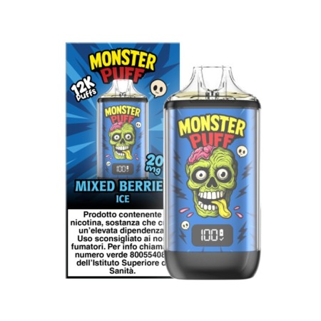 Monster Vape - KIT MONSTER PUFF 1000mAh CON REFILL MONSTER PUFF DA 10ml - con sali di nicotina 20mg/ml - Mixed Berries Ice