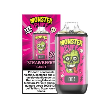 Monster Vape - KIT MONSTER PUFF 1000mAh CON REFILL MONSTER PUFF DA 10ml - con sali di nicotina 20mg/ml - Strawberry Candy