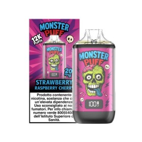 Monster Vape - KIT MONSTER PUFF 1000mAh CON REFILL MONSTER PUFF DA 10ml - sali di nicotina 20mg/ml - Strawberry Raspberry Cherry