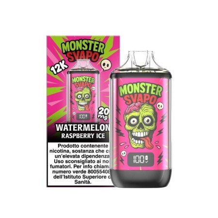 Monster Vape - KIT MONSTER PUFF CON REFILL DA 10ml - sali di nicotina 20mg/ml - Watermelon Raspberry Ice